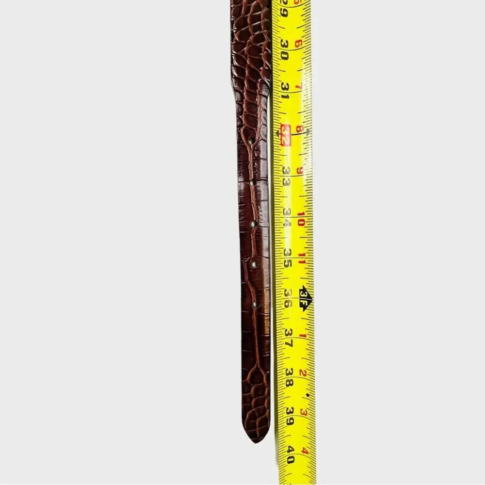 Lake Shore Drive Leather Belt Size M Silvertone Ornate Buckle Hinge Inserts Boho
